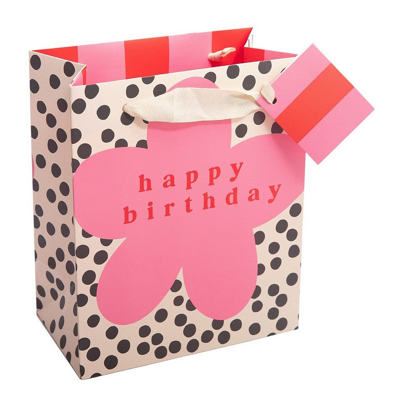 Happy Birthday Pink Flower on Spot Medium Gift Bag GBS801 front
