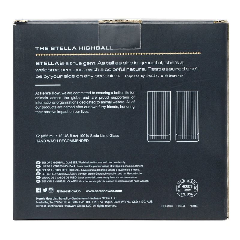 Here's How Stella Highball Glass Blue Set of 2 HHC103UK box rear