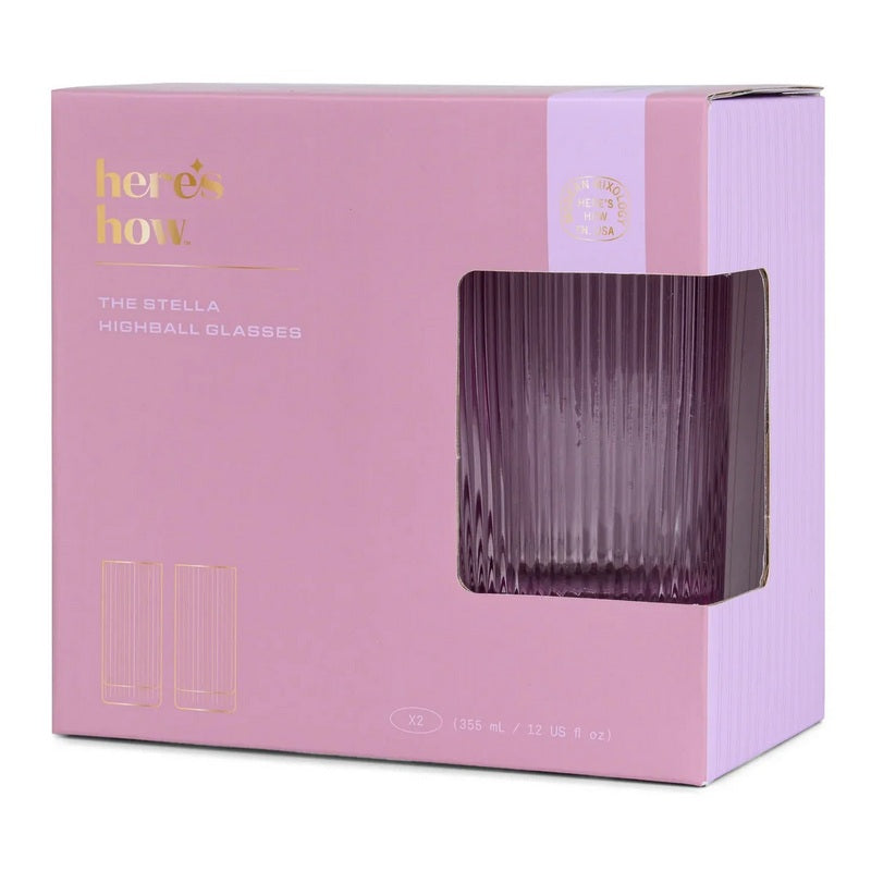 Here's How Stella Highball Glass Lilac Set of 2 HHC123 box front