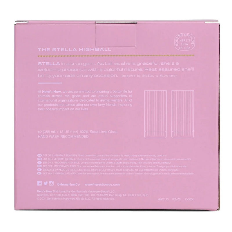 Here's How Stella Highball Glass Lilac Set of 2 HHC123 box rear