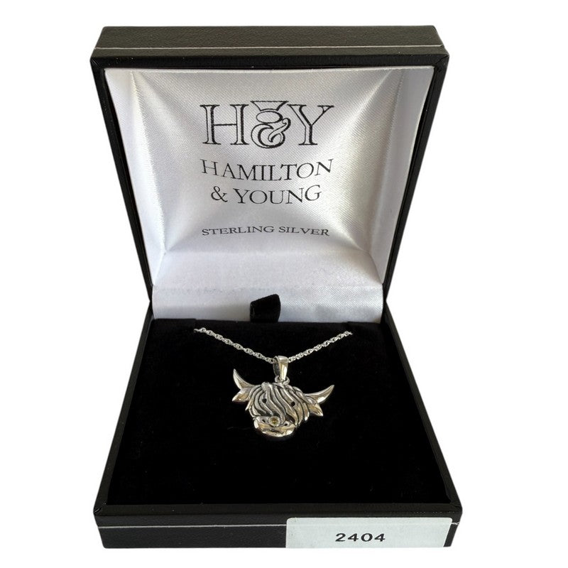 Highland Cow Pendant Necklace Sterling Silver in box