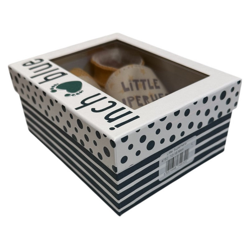 Inch Blue Little Superhero Leather Baby Booties 4782 boxed