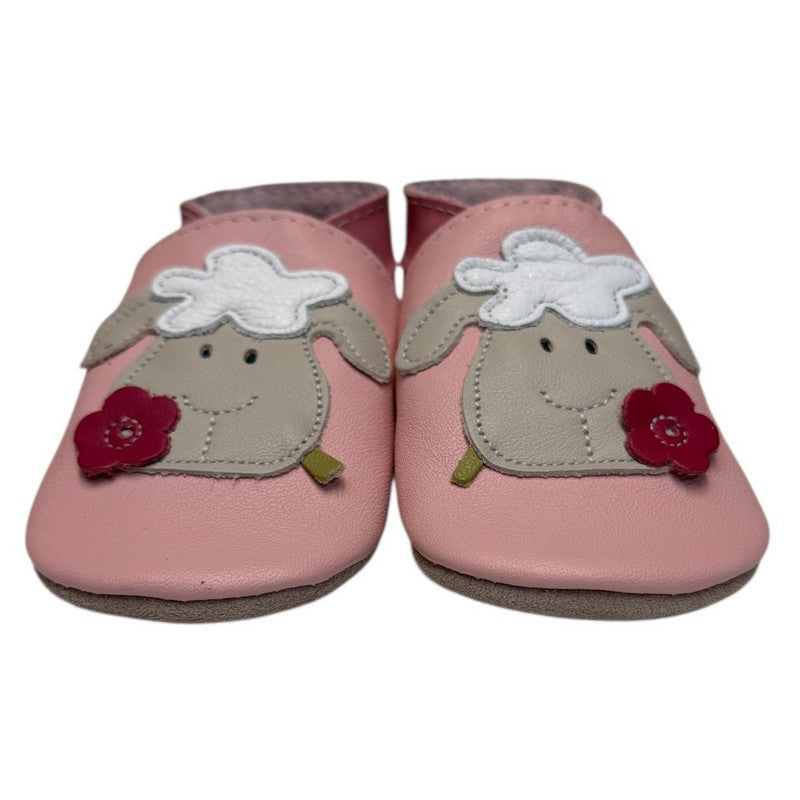 Inch Blue Sheep Soft Pink Leather Baby Booties front