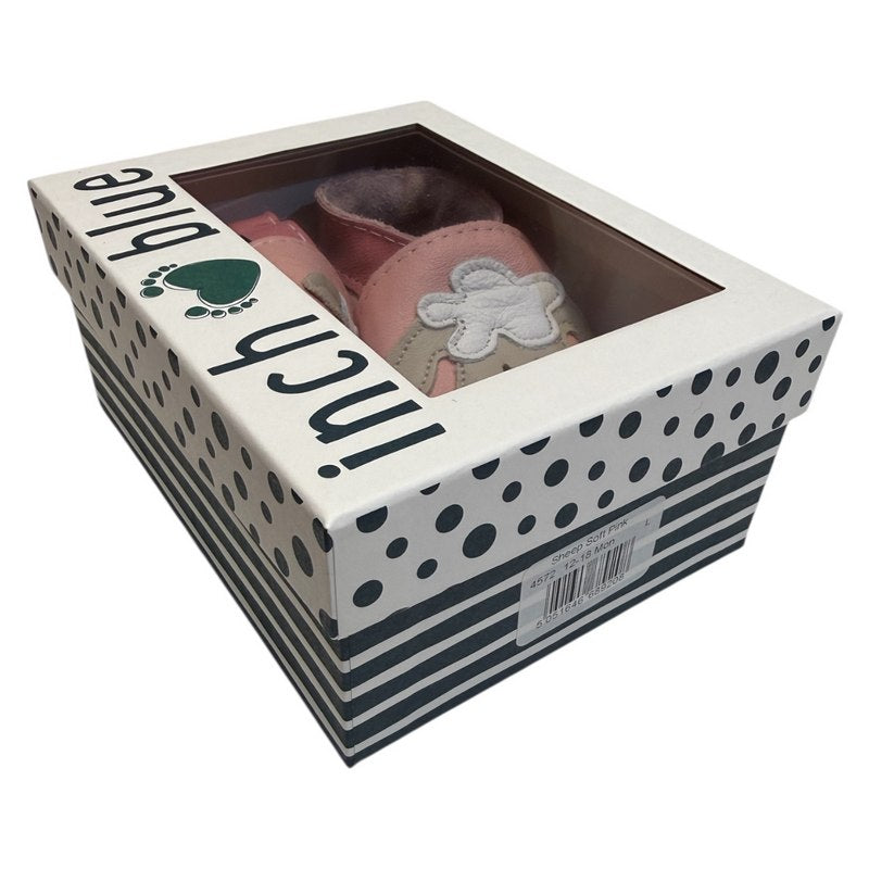 Inch Blue Sheep Soft Pink Leather Baby Booties in box