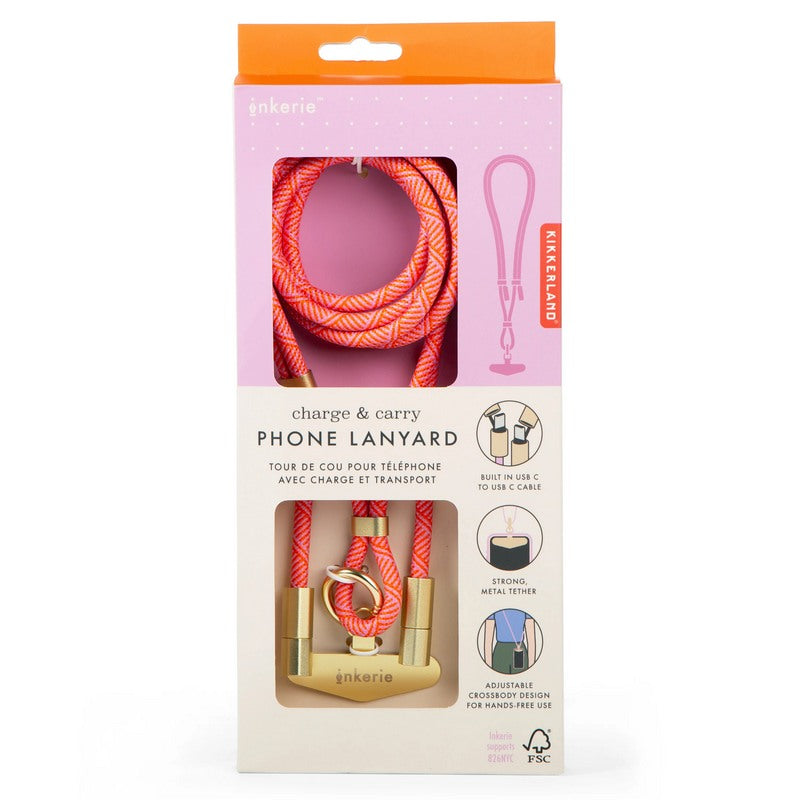 Inkerie Charge & Carry Phone Lanyard Pink INK37 package