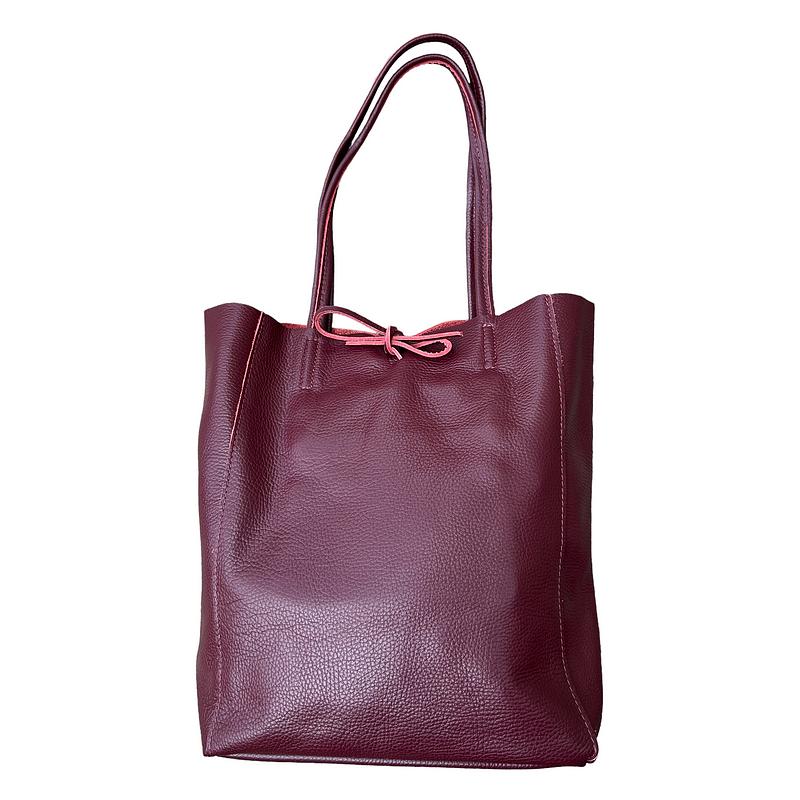 Italian Big Leather Tote in Burgundy PL215 front