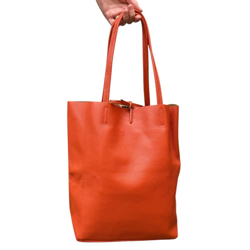 Italian Big Leather Tote in Burnt Orange held