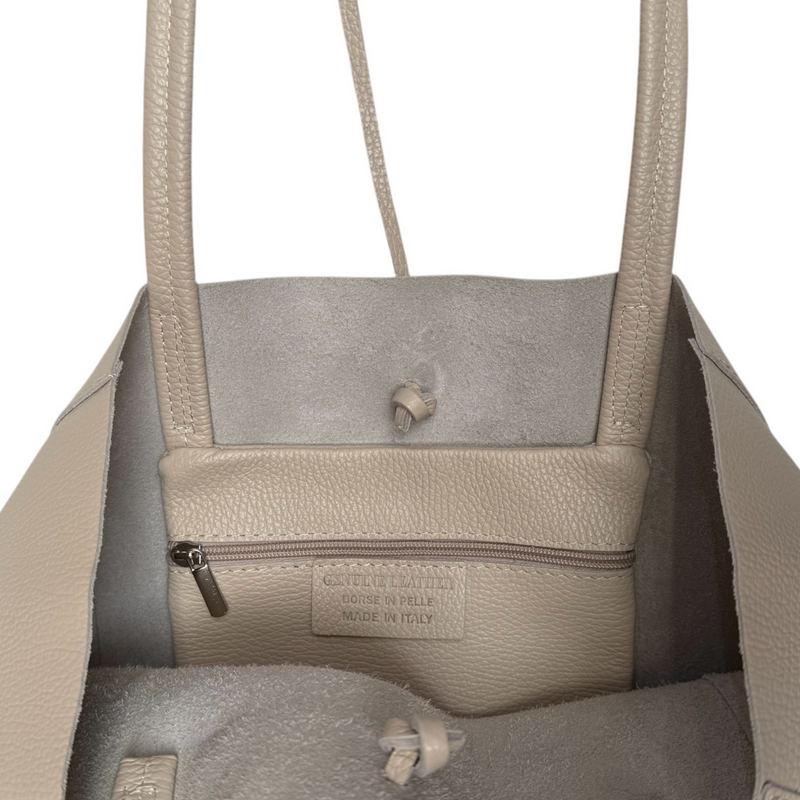 Italian Big Leather Tote in Cream inside pocket