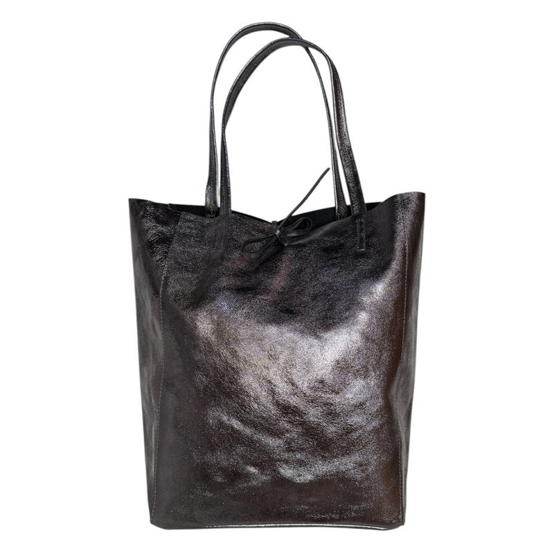Italian Big Leather Tote in Pewter main