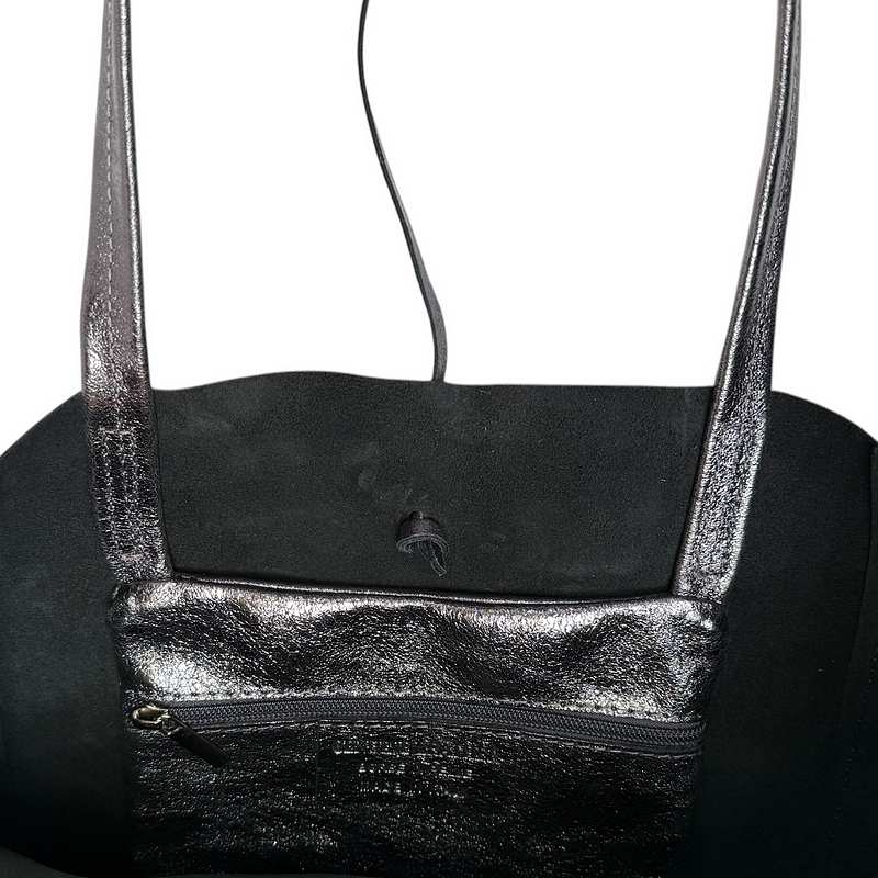 Italian Big Leather Tote in Pewter inside pocket