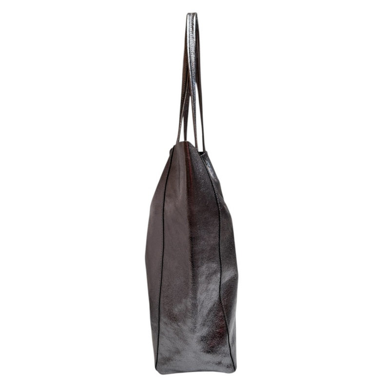 Italian Big Leather Tote in Pewter side