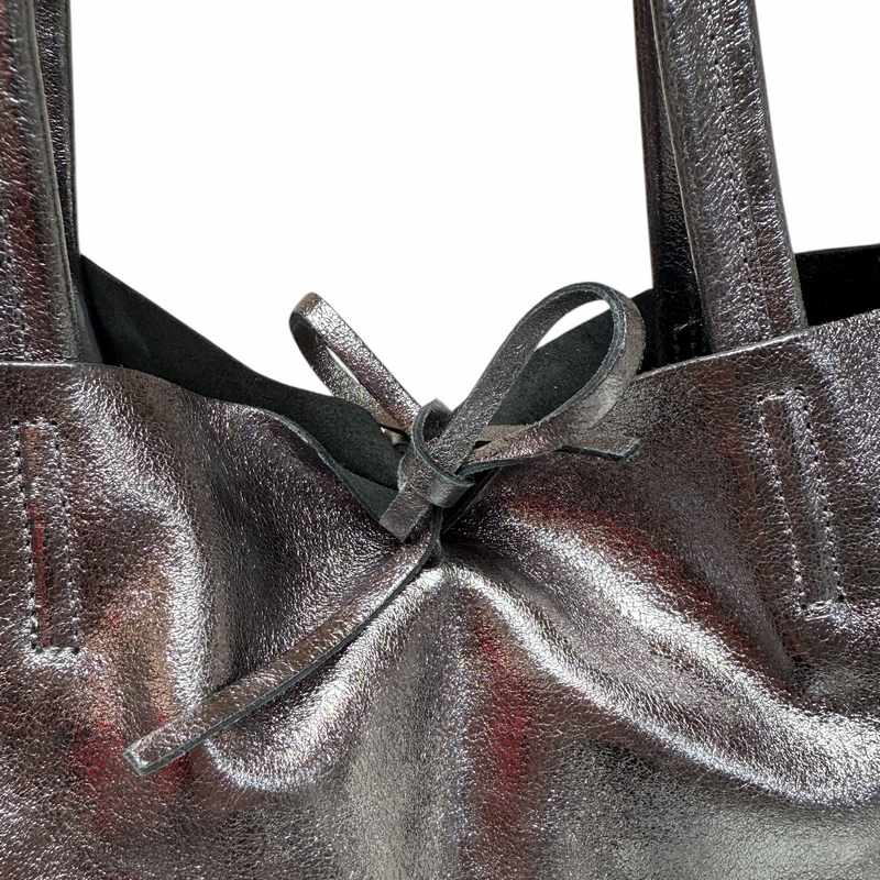 Italian Big Leather Tote in Pewter tie