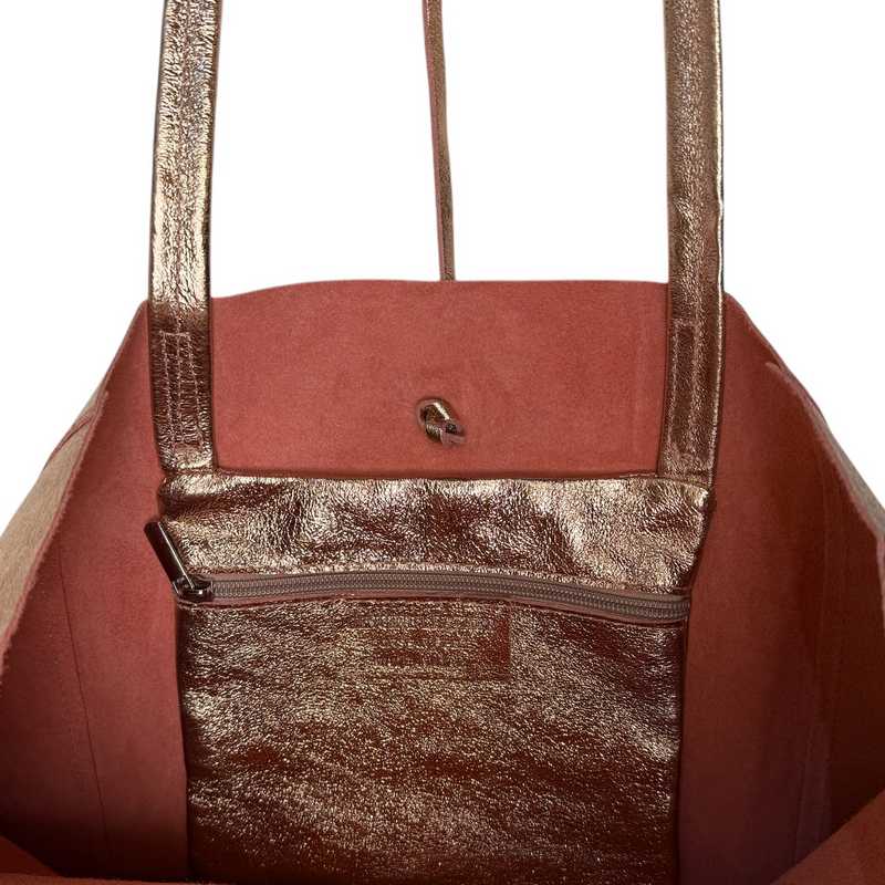 Italian Big Leather Tote in Rose Gold inside pocket