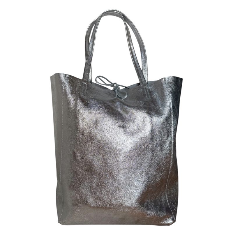 Italian Big Leather Tote in Silver main