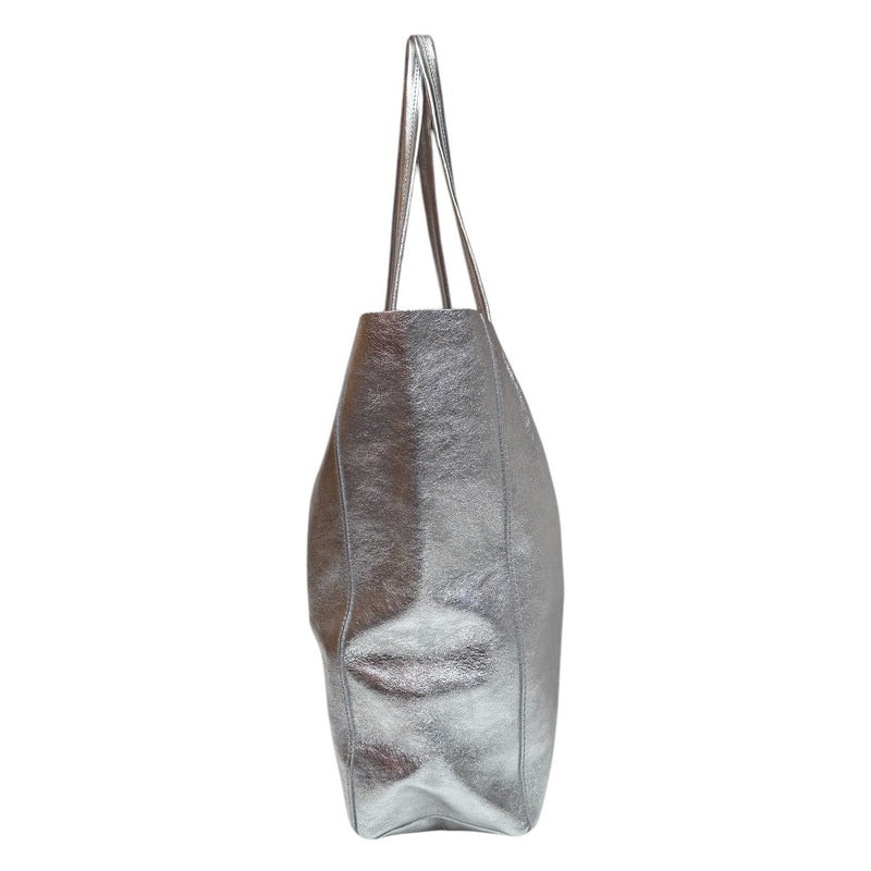 Italian Big Leather Tote in Silver side