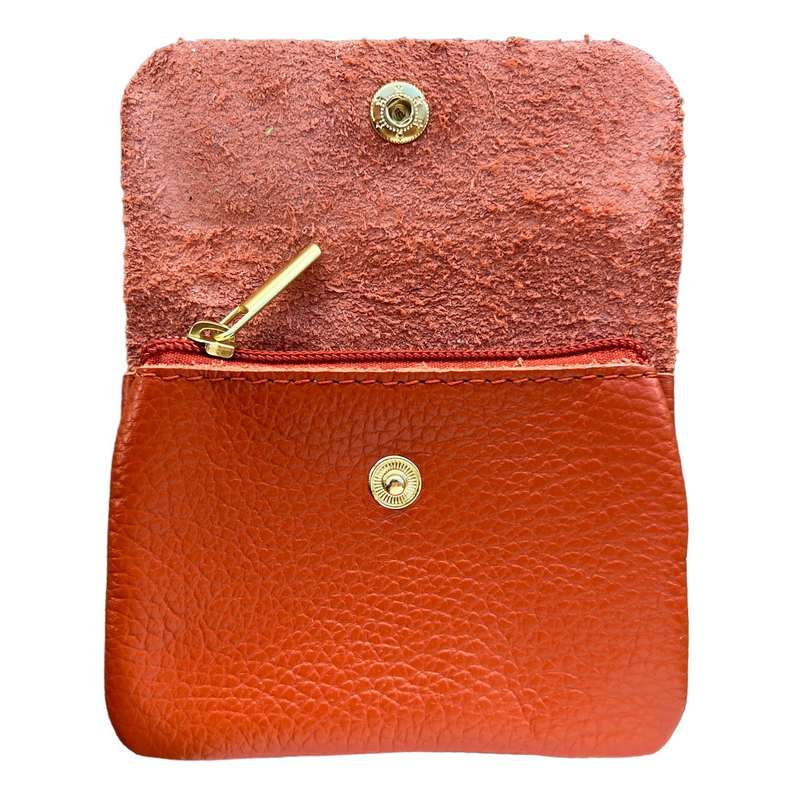 Italian Leather 3 Pocket Purse Burnt Orange PS461 open