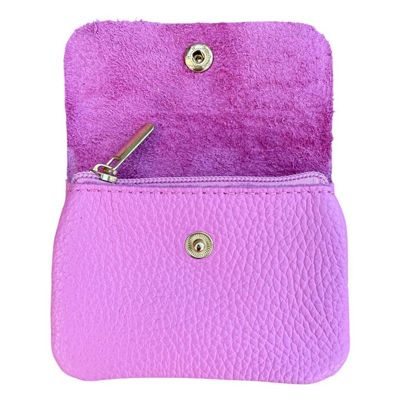 Italian Leather 3 Pocket Purse in Candy Pink open