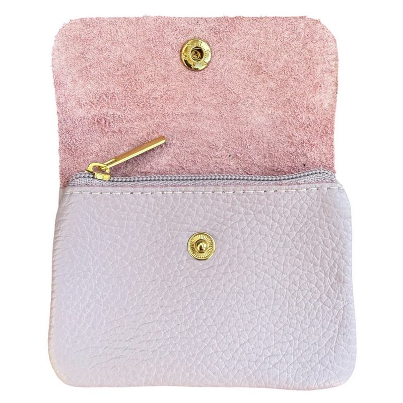 Italian Leather 3 Pocket Purse in Lilac open