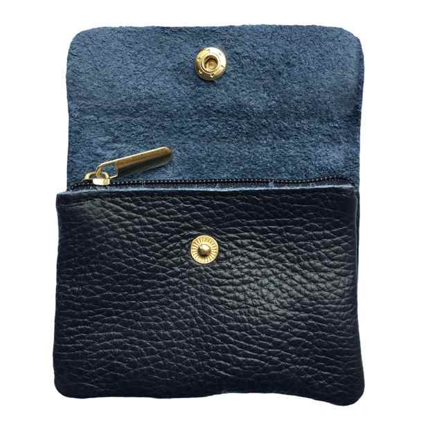 Italian Leather 3 Pocket Purse in Navy open