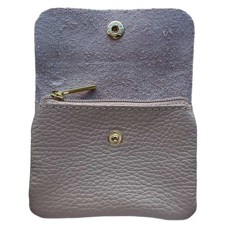 Italian Leather 3 Pocket Purse in Smoke Rose PS461 open