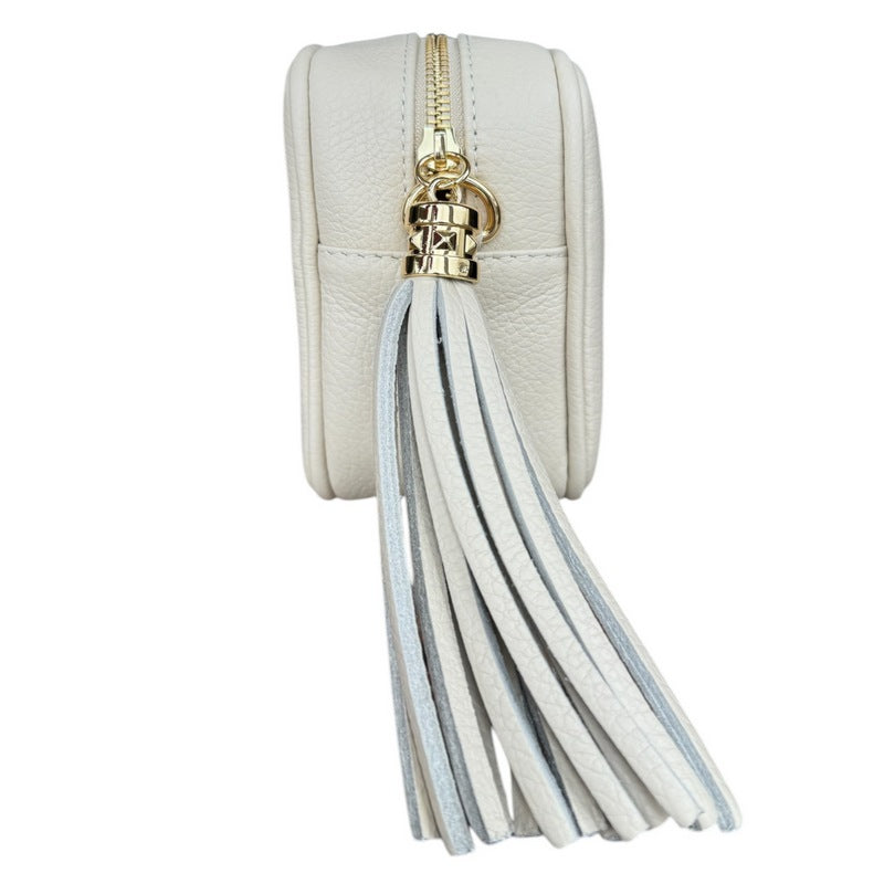 Italian Leather Big Box Bag Cream tassel