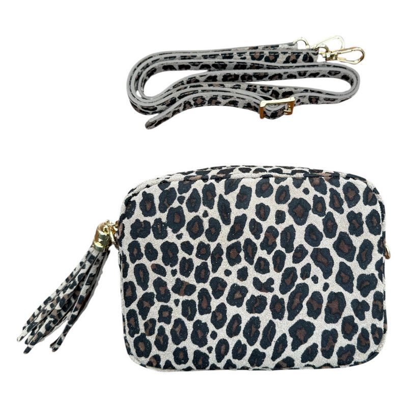 Italian Leather Big Box Bag Light Taupe Leopard PS233 with strap
