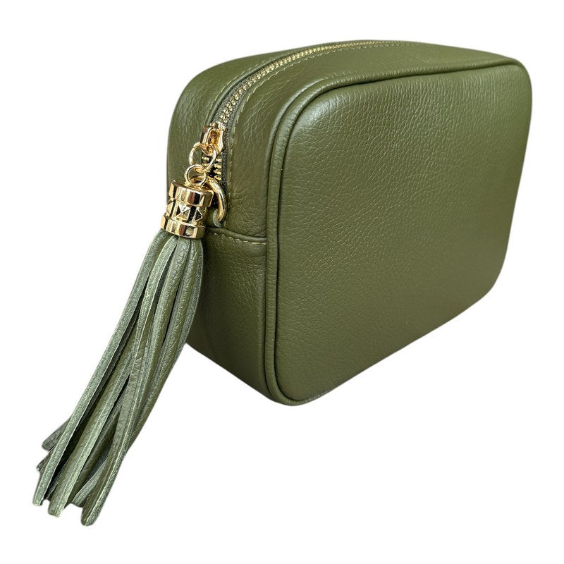 Italian Leather Big Box Bag Olive Green side