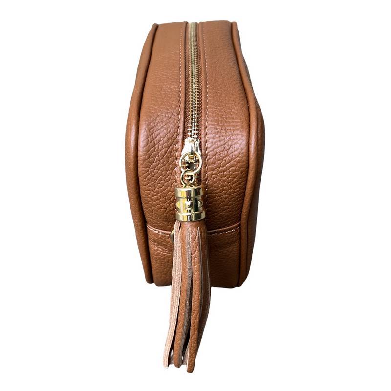 Italian Leather Big Box Bag Tan tassel