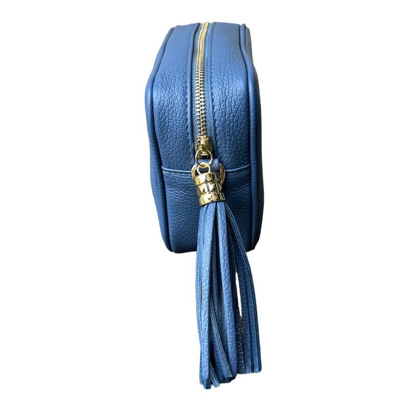 Italian Leather Big Box Bag in Denim tassel