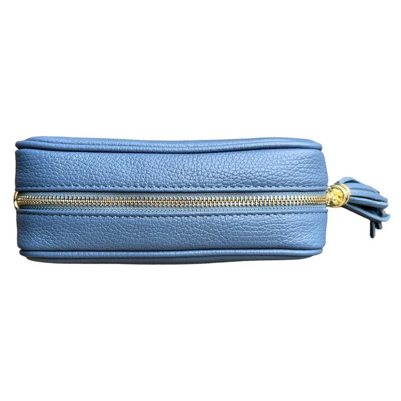 Italian Leather Big Box Bag in Denim top zip