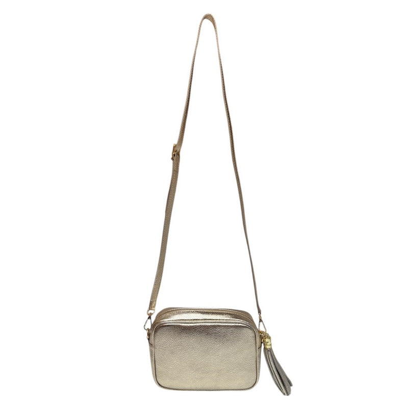 Italian Leather Big Box Bag in Gold hanging