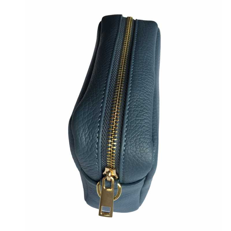 Italian Leather Box Bag in Denim Blue side