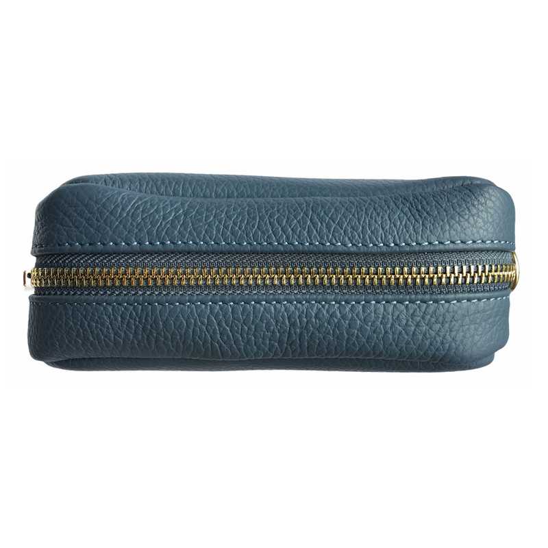 Italian Leather Box Bag in Denim Blue top