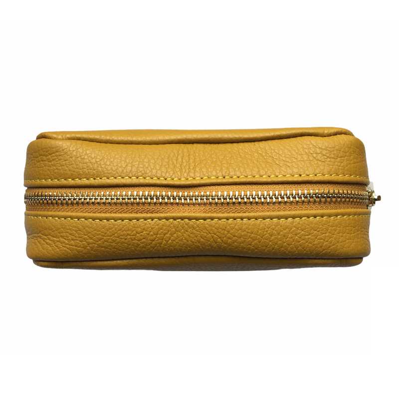 Italian Leather Box Bag in Mustard Yellow top