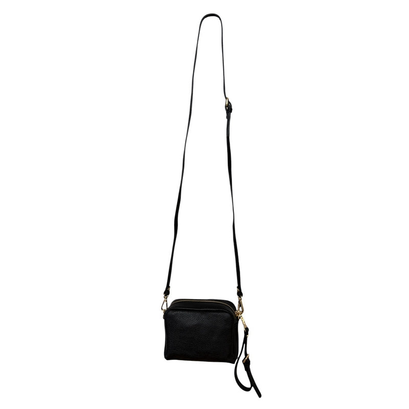 Italian Leather Box Bag in Black with strap