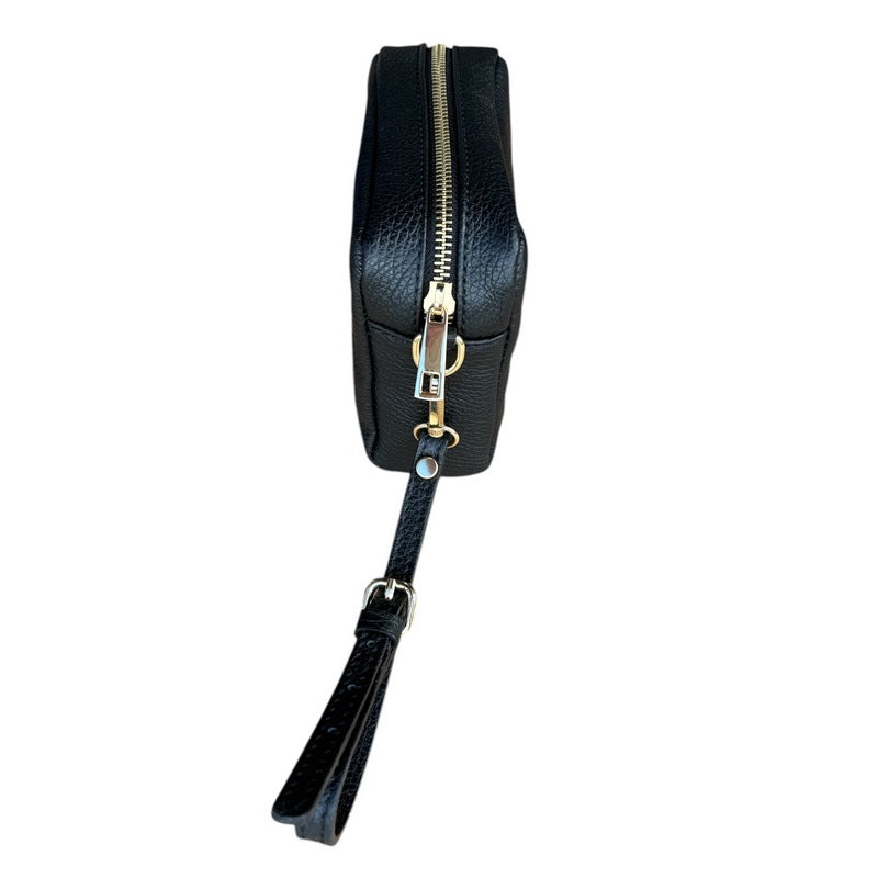 Italian Leather Box Bag in Black zip