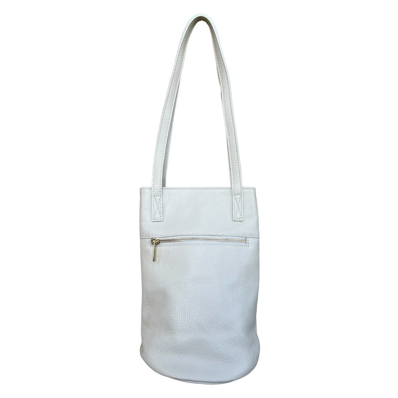 Italian Leather Bucket Bag in Cream PM586 rear