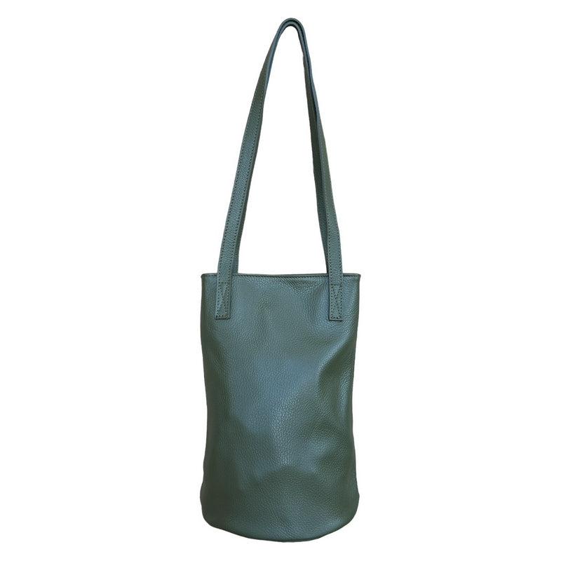 Italian Leather Bucket Bag in Olive Green PM586 front