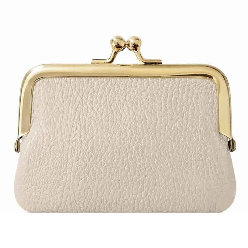 Italian Leather Clip Close Purse PS672 Cream front