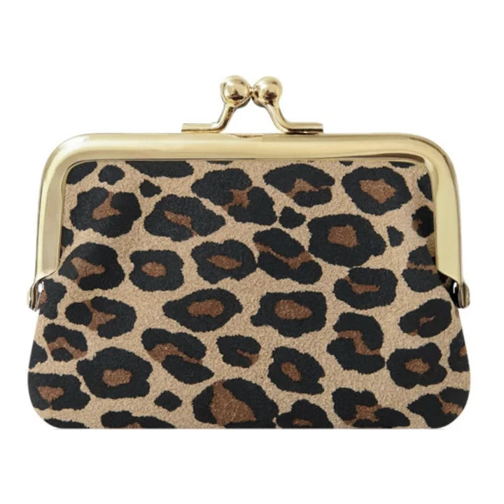 Italian Leather Clip Close Purse PS672 Leopard Print front