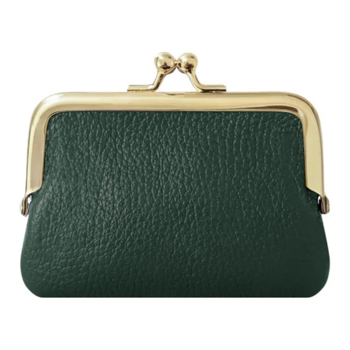 Italian Leather Clip Close Purse PS672 Olive Green front