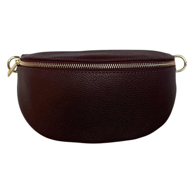Italian Leather Crescent Waist Bag in Burgundy front