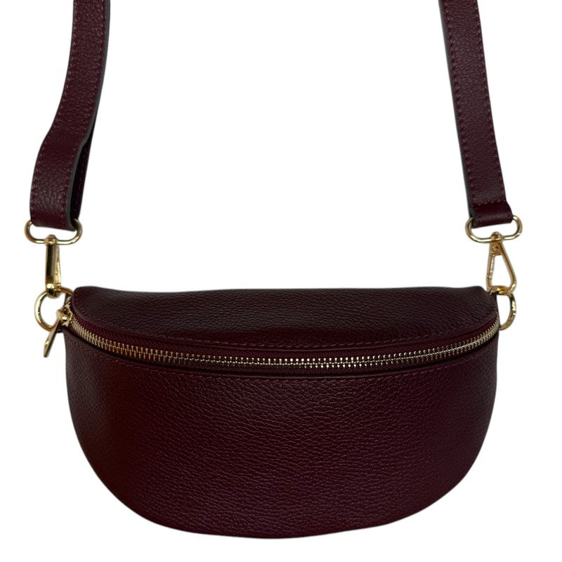 Italian Leather Crescent Waist Bag in Burgundy main