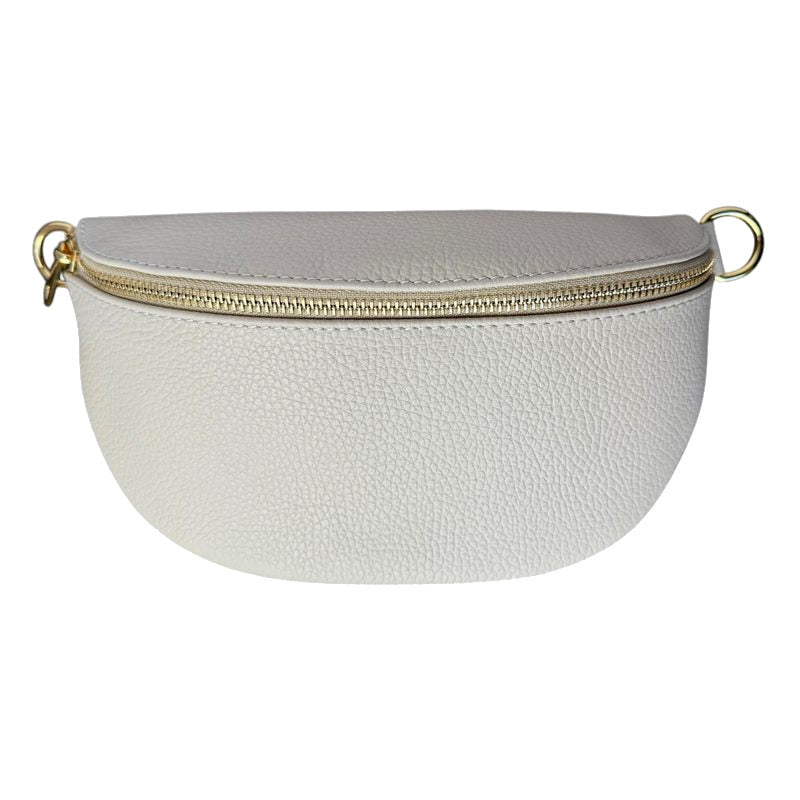Italian Leather Crescent Waist Bag in Cream front