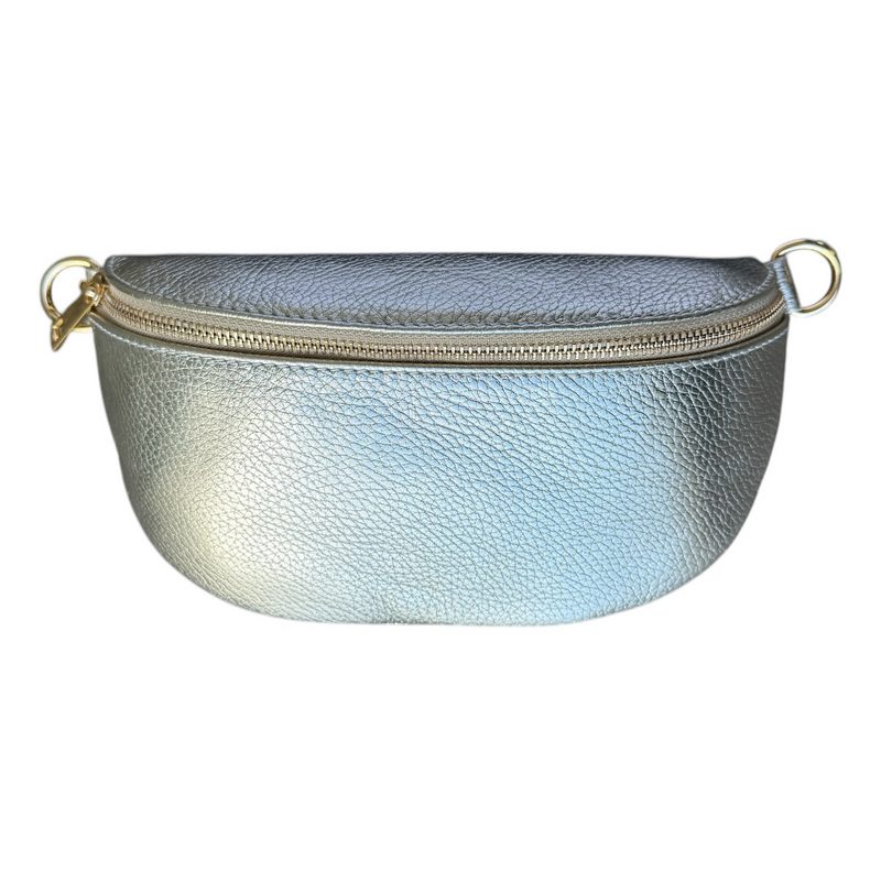 Italian Leather Crescent Waist Bag in Gold front
