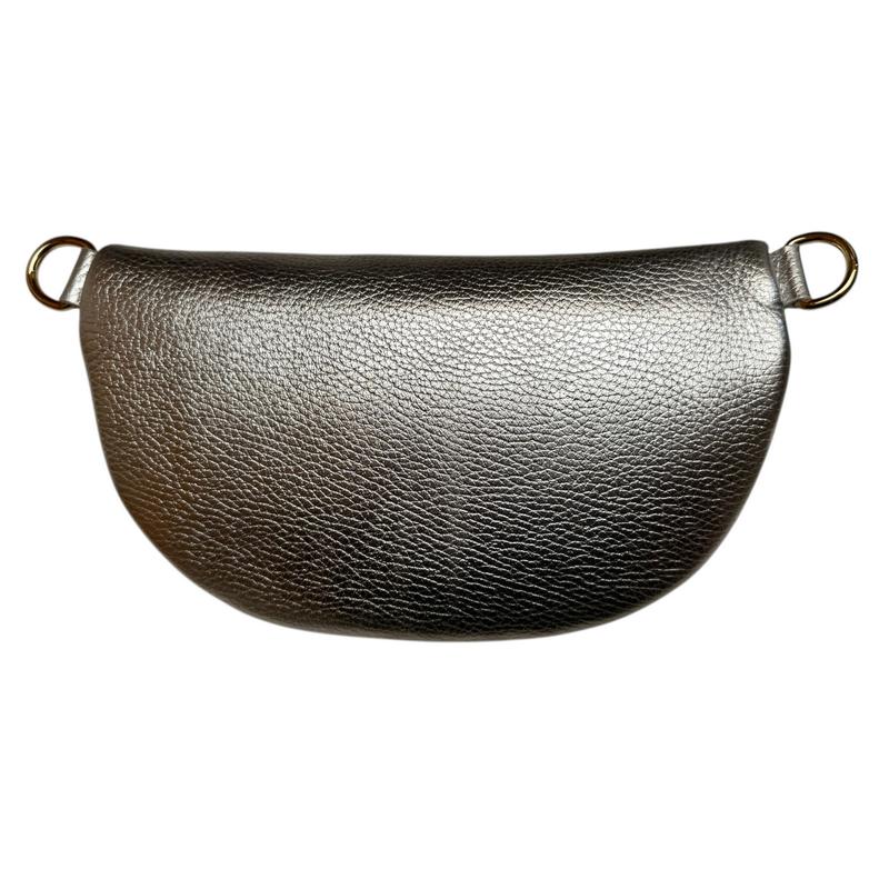 Italian Leather Crescent Waist Bag in Silver rear