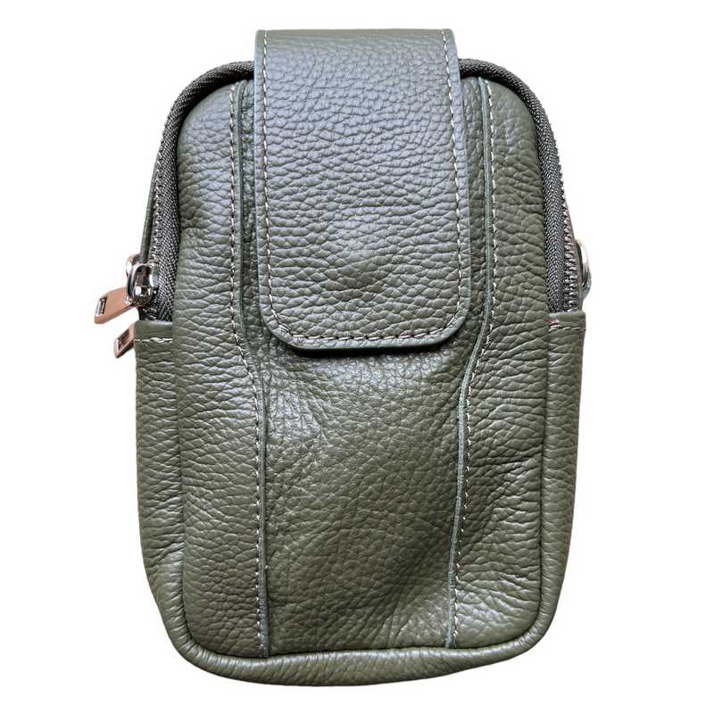 Italian Leather Cross-Body Camera Bag in Olive Green front