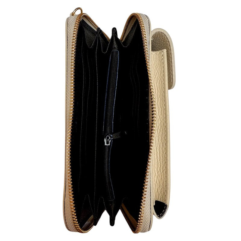 Italian Leather Cross-Body Purse Cream open