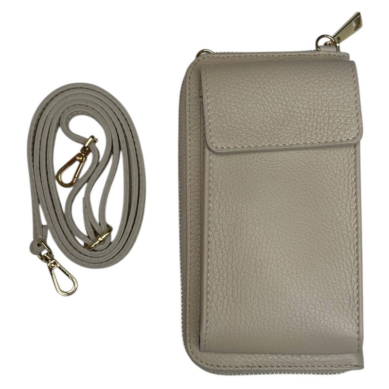 Italian Leather Cross-Body Purse Cream with strap