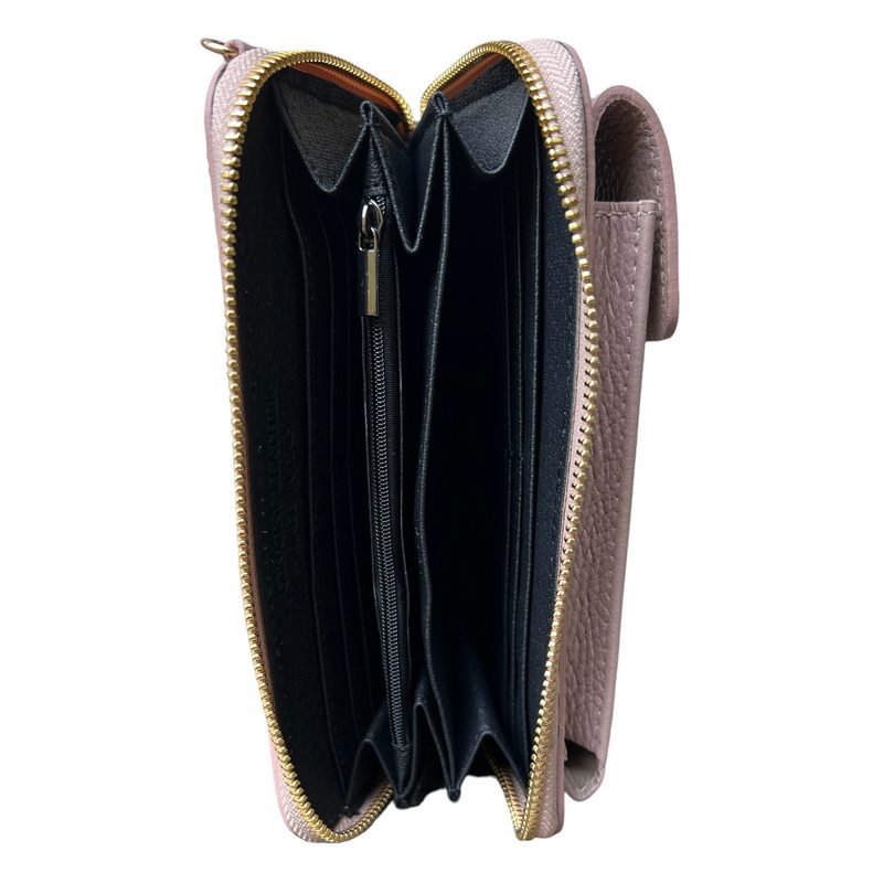 Italian Leather Cross-Body Purse in Smoke Rose open